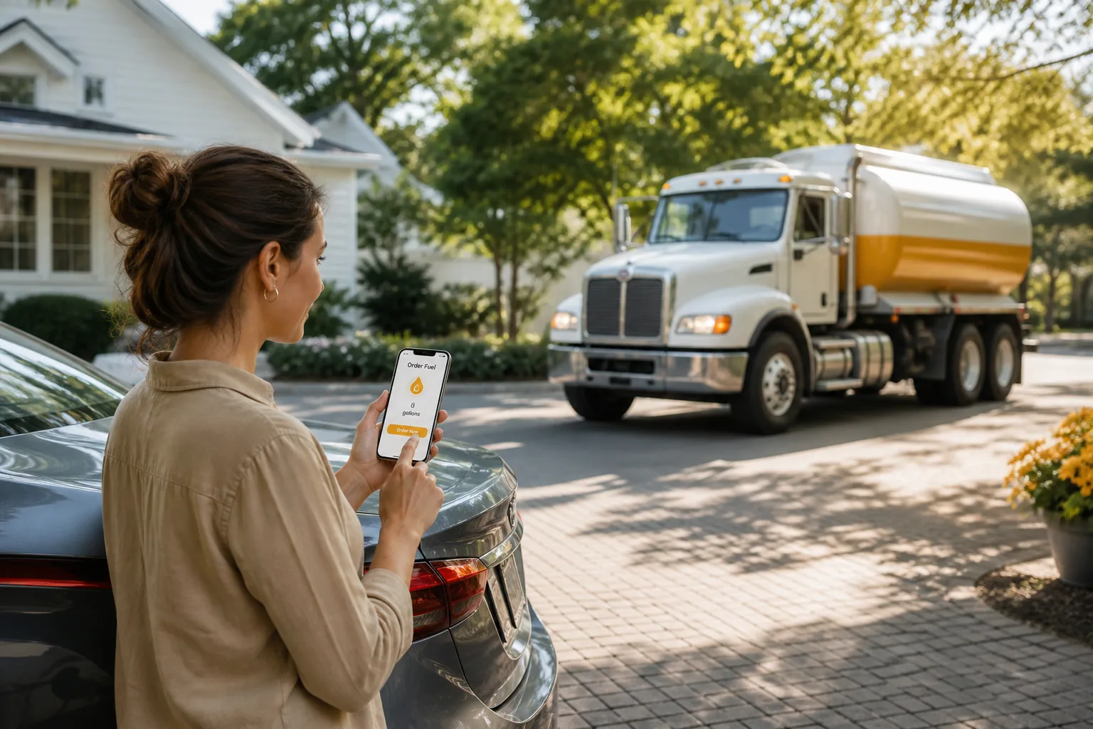 On demand fuel delivery app with fuel ordering, delivery scheduling, and real time driver tracking