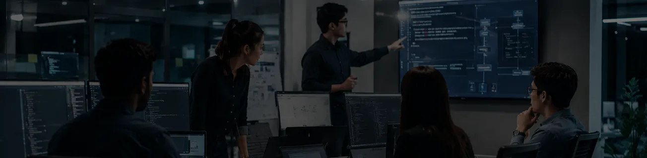 Professional developer team collaborating.